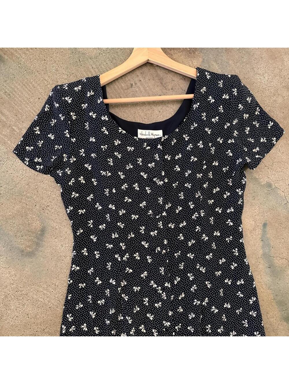 Elizabeth Wayman New York Vintage Polka Dot Bow Maxi Dress Black Womens 8 - Picture 3 of 8